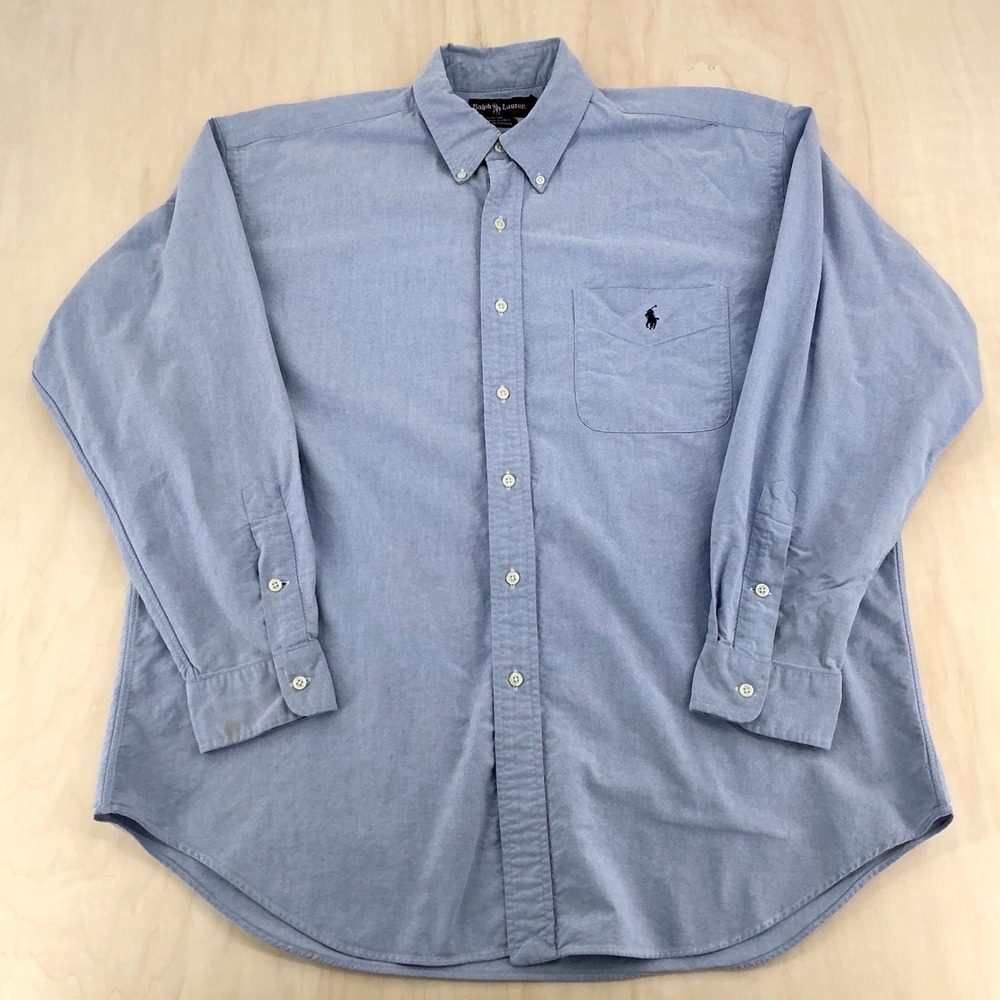 Vintage Ralph Lauren Big Shirt Mens L Blue Oxford Button Down Oversized 90s